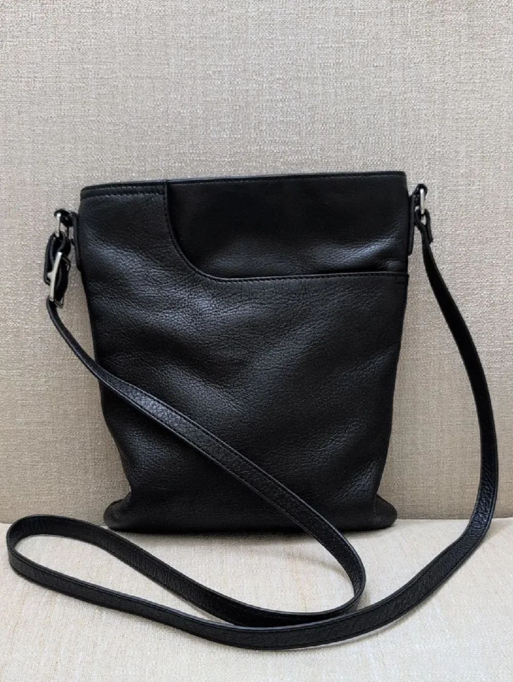 Margot New York Classic Black Pebbled Leather Crossbody Bag